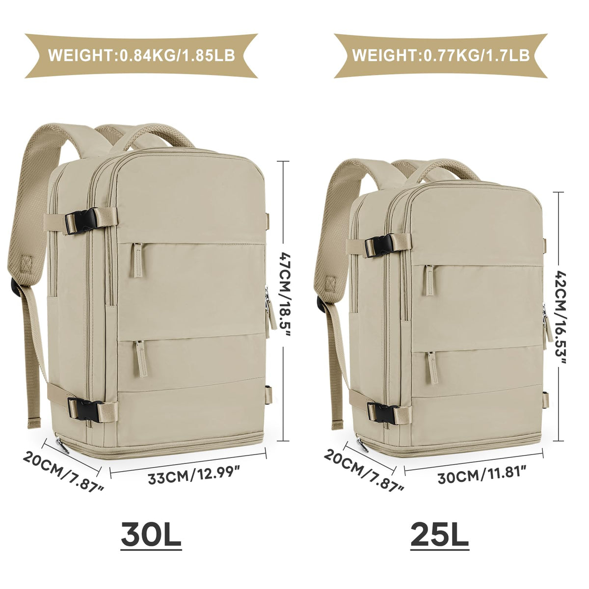 coowoz Large Travel Backpack For Women Men,Carry On Backpack Flight Approved,Hiking Backpack Waterproof Outdoor Rucksack Casual Daypack Fit 15.6 Inch Laptop Shoes Compartment (Khaki-L)