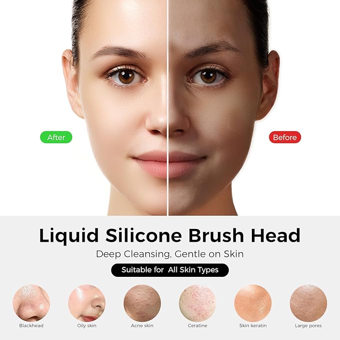 Face Scrubber Facial Cleansing Brush - Waterproof and Rechargeable Face Cleansing Brush with 4 LED Gentle Light, Cleansing, Exfoliating and Massaging, Electric Face Scrub Brush for Men & Women