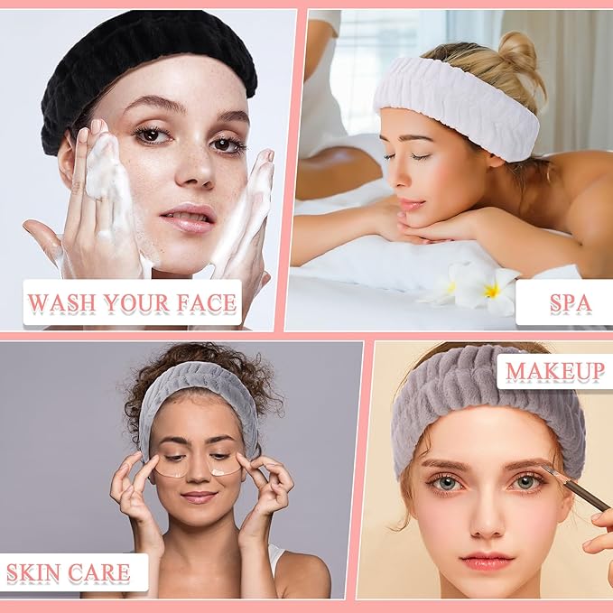 obeoby Spa Headband for Washing Face, 12 Pcs Makeup Headband and Wristband Set for Skincare Makeup Bath for Women Girls