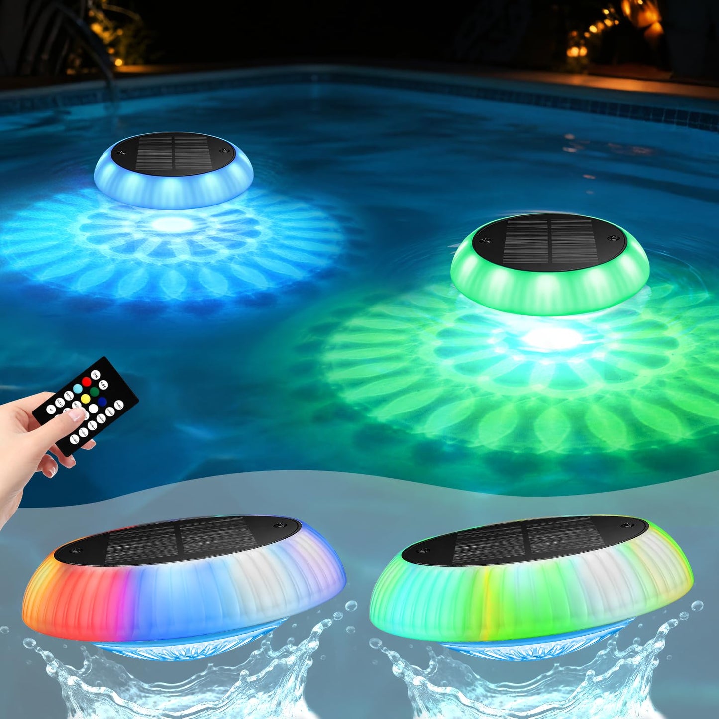 Yogaret Solar Floating Pool Lights - Pool Lights, 18 RGB Lighting Modes, IP68 Waterproof, for Inground and Above Ground Pool, Pool Party, Bathroom, Bathtub, Garden, Pond Decor（2Pcs）