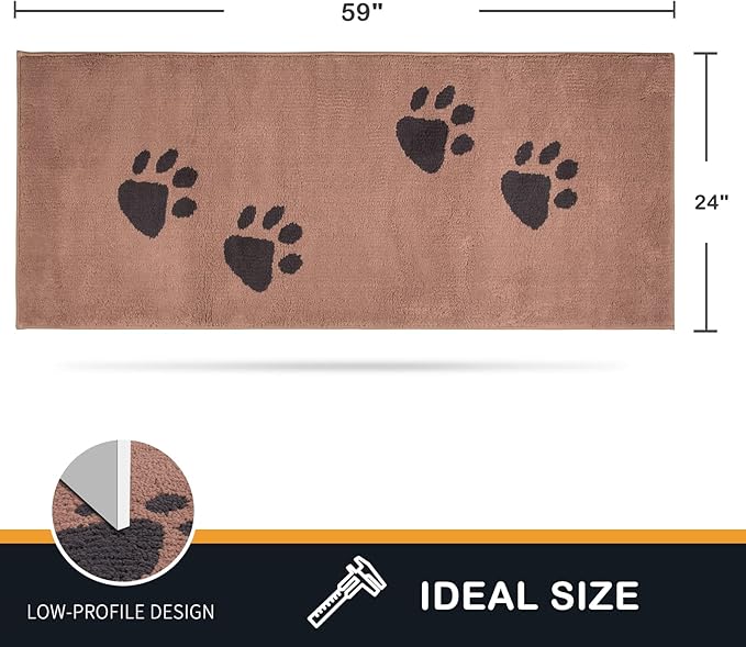 PURRUGS Dirt Trapping Door Mat 24" x 59", Non-Skid/Slip Machine Washable Microfiber Entrance Rug, Shoes Scraper, Dog Doormat, Super Absorbent Floor Mat for Muddy Wet Shoes and Paws, Light Brown