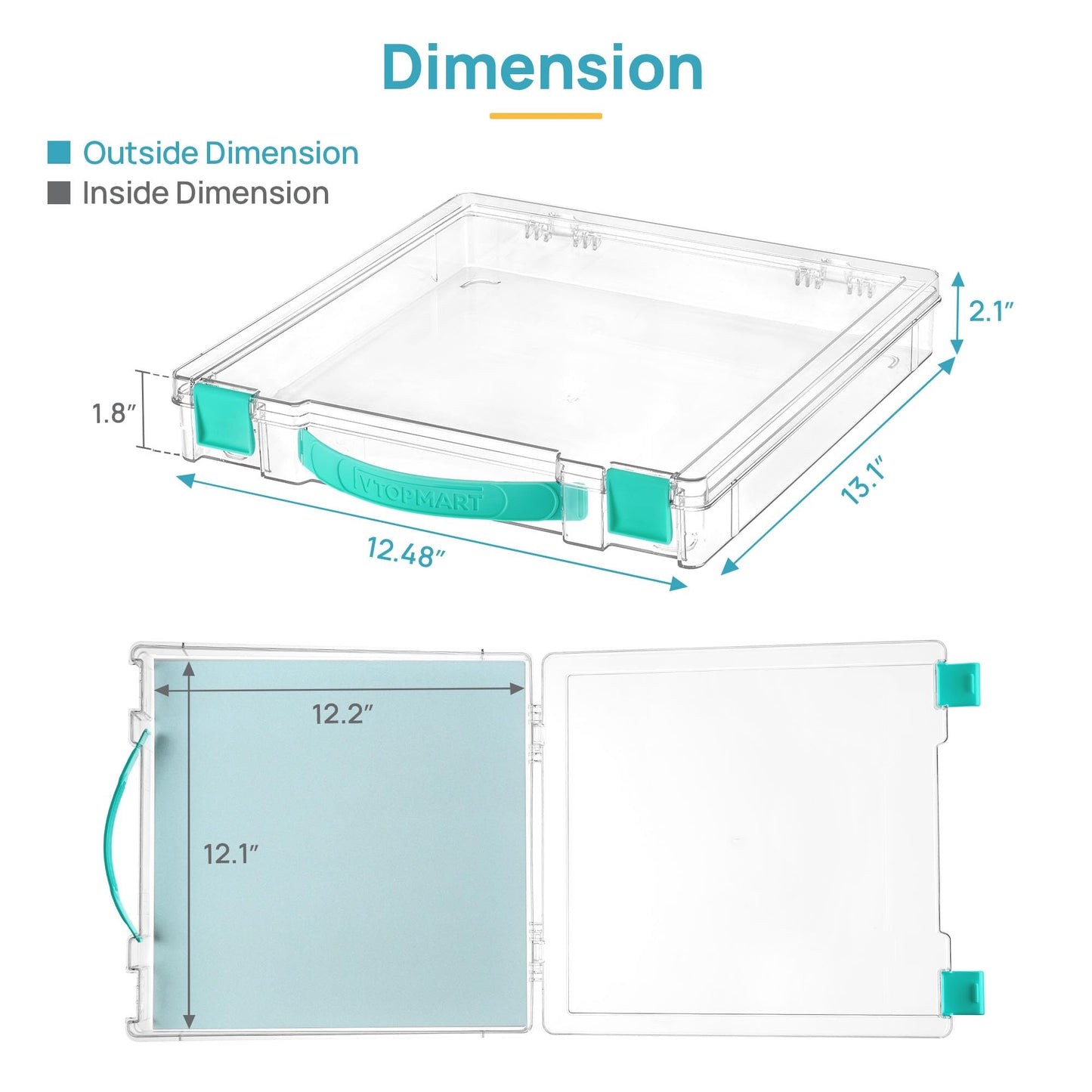 Vtopmart 3 Pack Board Game Storage with Handle and Snap-Tight Latch Lid, Craft Organizer Box Fit 12" x 12" Papers, Stackable Clear Storage Box for Art Supply Storage, Paper Storage, Puzzle Storage