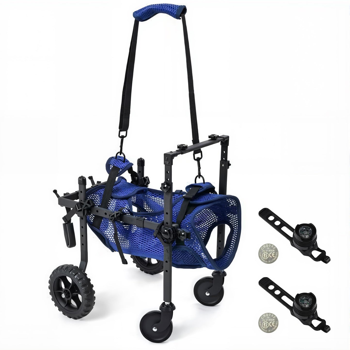 Upgraded 4-Wheel Dog Wheelchair with LED Safety Lights & DIY Name Tag – Adjustable Full-Body Support Mobility Cart for Disabled, Elderly & Injured Pets, Lightweight Aluminum Frame, S