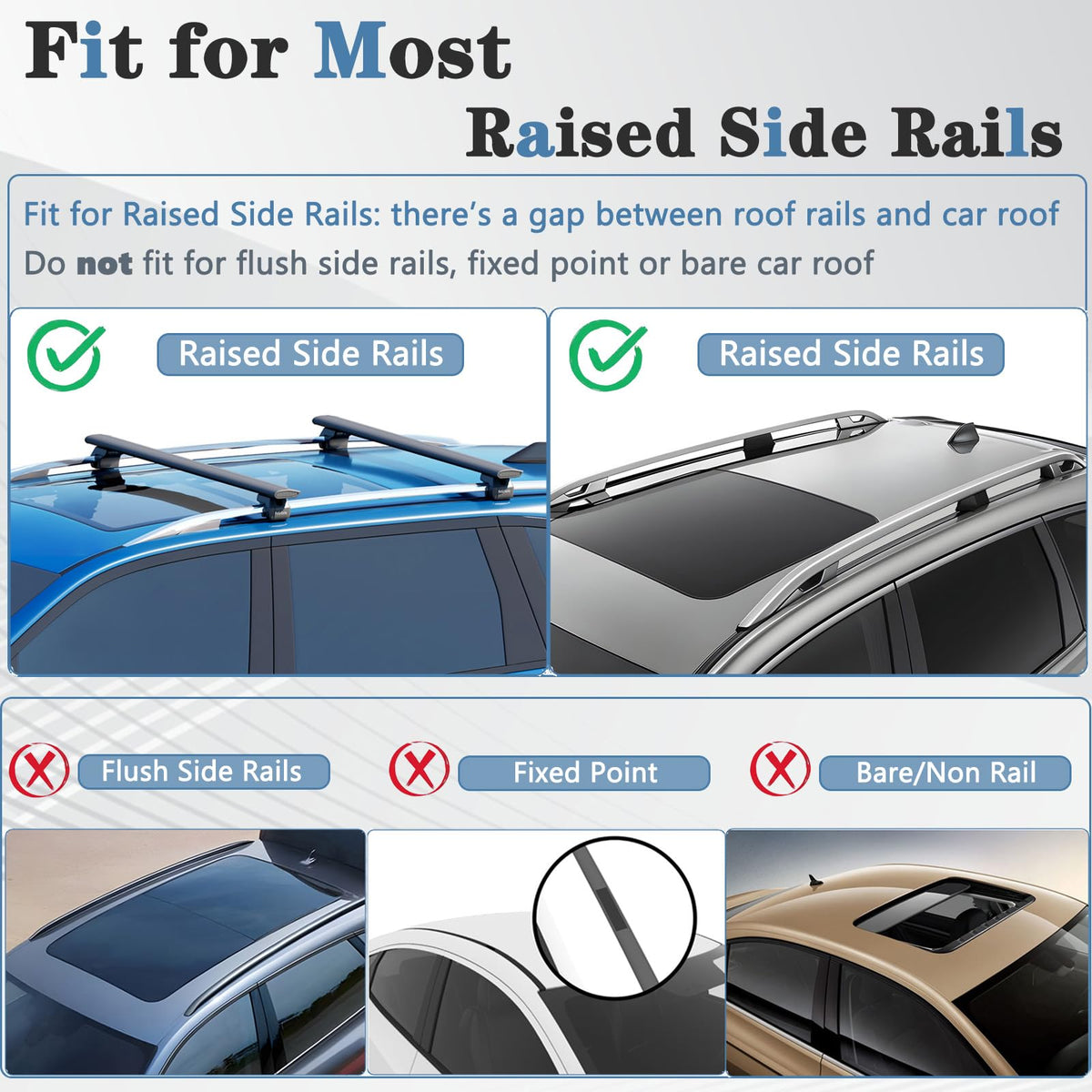 FelicValo FelicValo 53" All-Metal 330 lbs Roof Rack Cross Bars with T-Slot, Universal Fit for Raised Side Rails, Heavy Duty Aluminum Crossbars for Cargo Carrier, Kayak and Luggage, Lock-Free Design