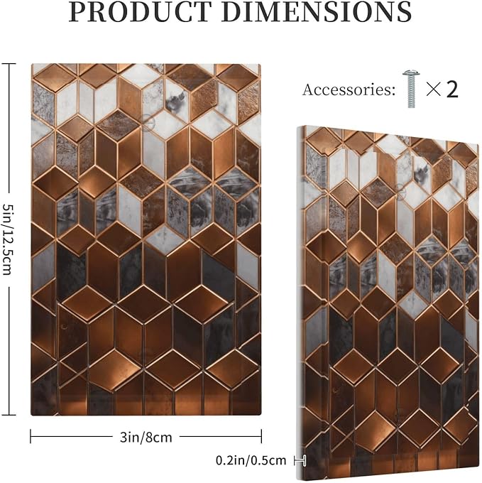 Bvtewkhz Brown Abstract Luxury Modern Geometric Cubic Marble No Device Single Blank Decorative Light Switch Covers Electrical Faceplate Switch Plates for Bathroom Kitchen Home