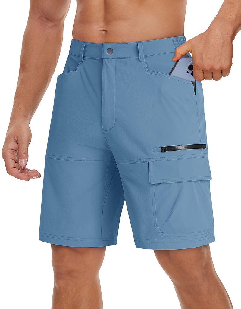 TACVASEN Men's Casual Shorts Lightweight Quick Dry Cargo Hiking Tactical Shorts Golf Dress Outdoor Summer with Pockets Light Blue 38