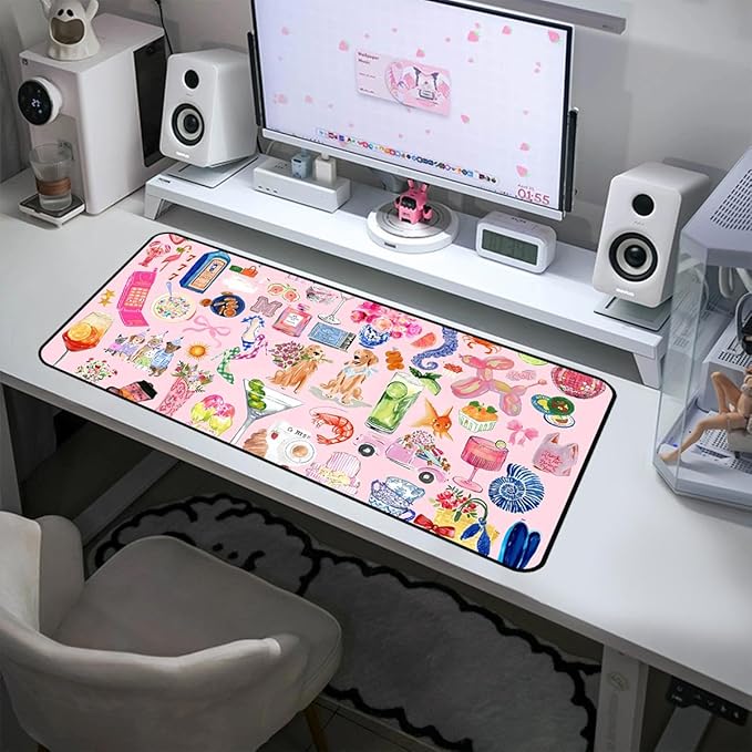 Funny Pink Desk Mat, Cute Colorful Desk Matt, for Desktop Large XXL, Gaming Mouse Pad, Anti Slip Mousepad Extended Deskpad Laptop Keyboard Computer Mat Desk Decor, for Women 31.5"X15.7"