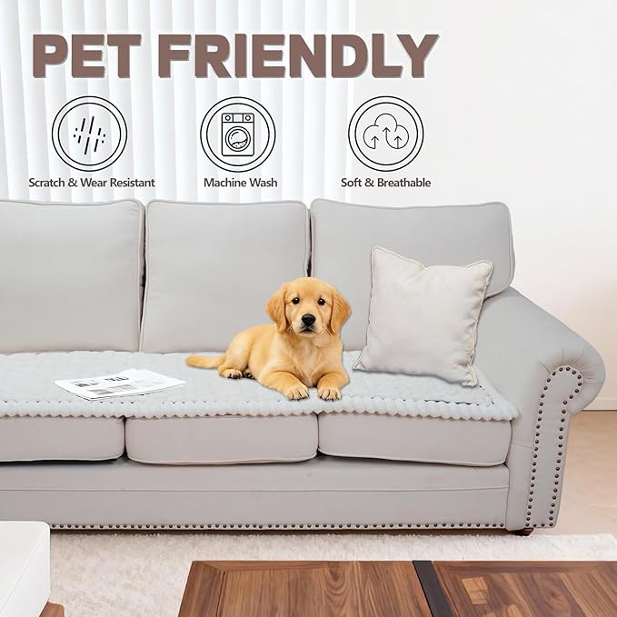 Waterproof Couch Cover for Dogs Washable,Non Slip Fuzzy Durable Couch Covers for 3 Cushion Sofa Pet Friendly Sofa Cover Dog Thick Soft Slipcovers Protector Couches Mat Bed (Beige, 27.6" x 59.06")