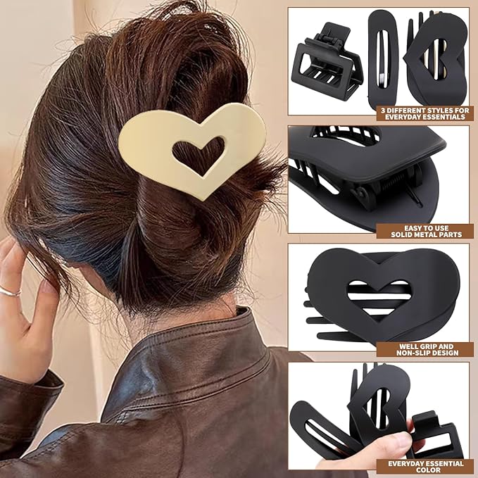 12 Pack Flat Hair Clips for Women-3 Styles Matte Neutral Flat Claw Clips, Black, Blonde,Light Brown & Dark Brown, French Duckbill Styling Accessories (Matte Neutral-3)