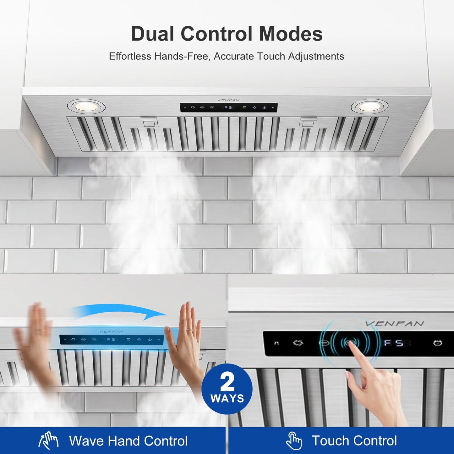 VENFAN 30 Inch Insert Range Hood, 1200 CFM DC Motor Kitchen Vent Hood with Gesture Sensing & Touch Control, Ducted/Ductless Convertible Built-in Range Hood, Stainless Steel