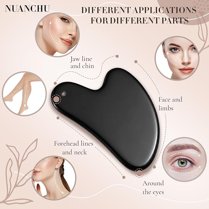 Nuanchu Stainless Steel Gua Sha Facial Tools Metal Guasha Tool for Face Body Jawline Shaper, Double Chin Reducer, Puffiness Reducing, Lymphatic Drainage Massager Skin Care Gift with Pouch(Black)