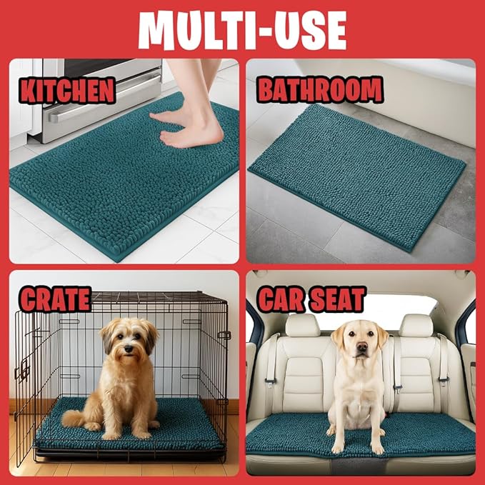 MudGuard Mat™ Dog Door Mat for Muddy Paws, Super Absorbent Microfiber, Non-Slip Indoor Mat, Quick Dry Chenille Mud Mat for Dogs & Entryway, Washable, Atlantic Blue 19" x 30"