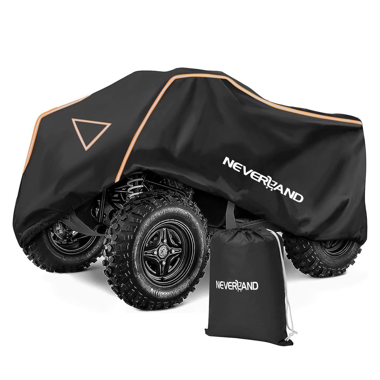 NEVERLAND ATV Cover 420D Waterproof Heavy Duty 4 Wheeler Cover Quad Cover All Season Weather Proof Outdoor UV Protection for Polaris Yamaha Suzuki Honda (Black & Orange Large)