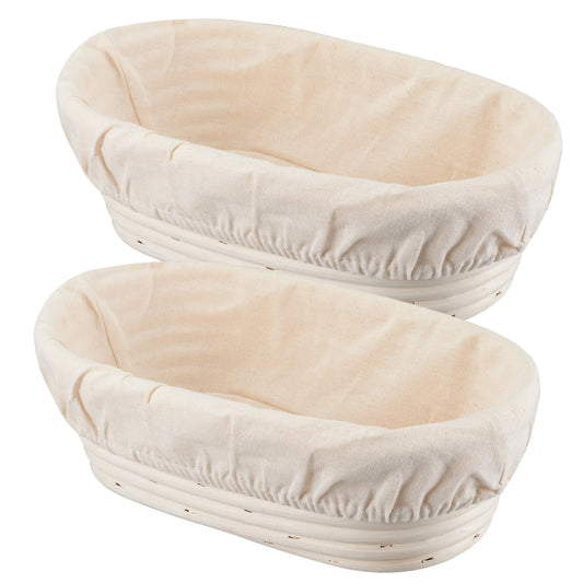 Dimpola Banneton Bread Proofing Basket Banneton Basket Set Sourdough Proofing Basket Round Proofing Bowls Handmade Rattan Baskets and Liners (Oval 10 inch set of 2)