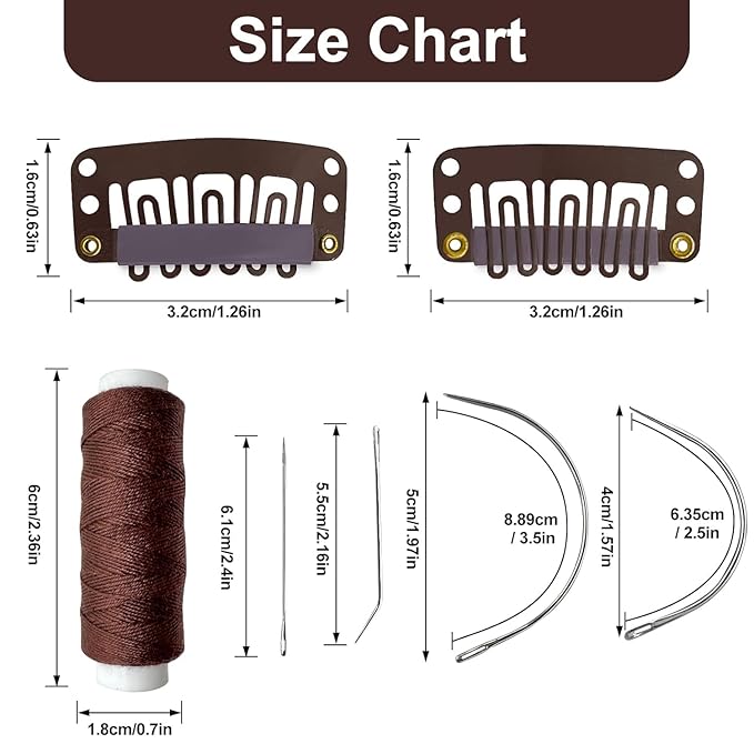 50Pcs 32mm Hairpieces Snap Clips U Shape Wig Clips for Hair Extensions Making Wig Accessories Set Tools (Brown)