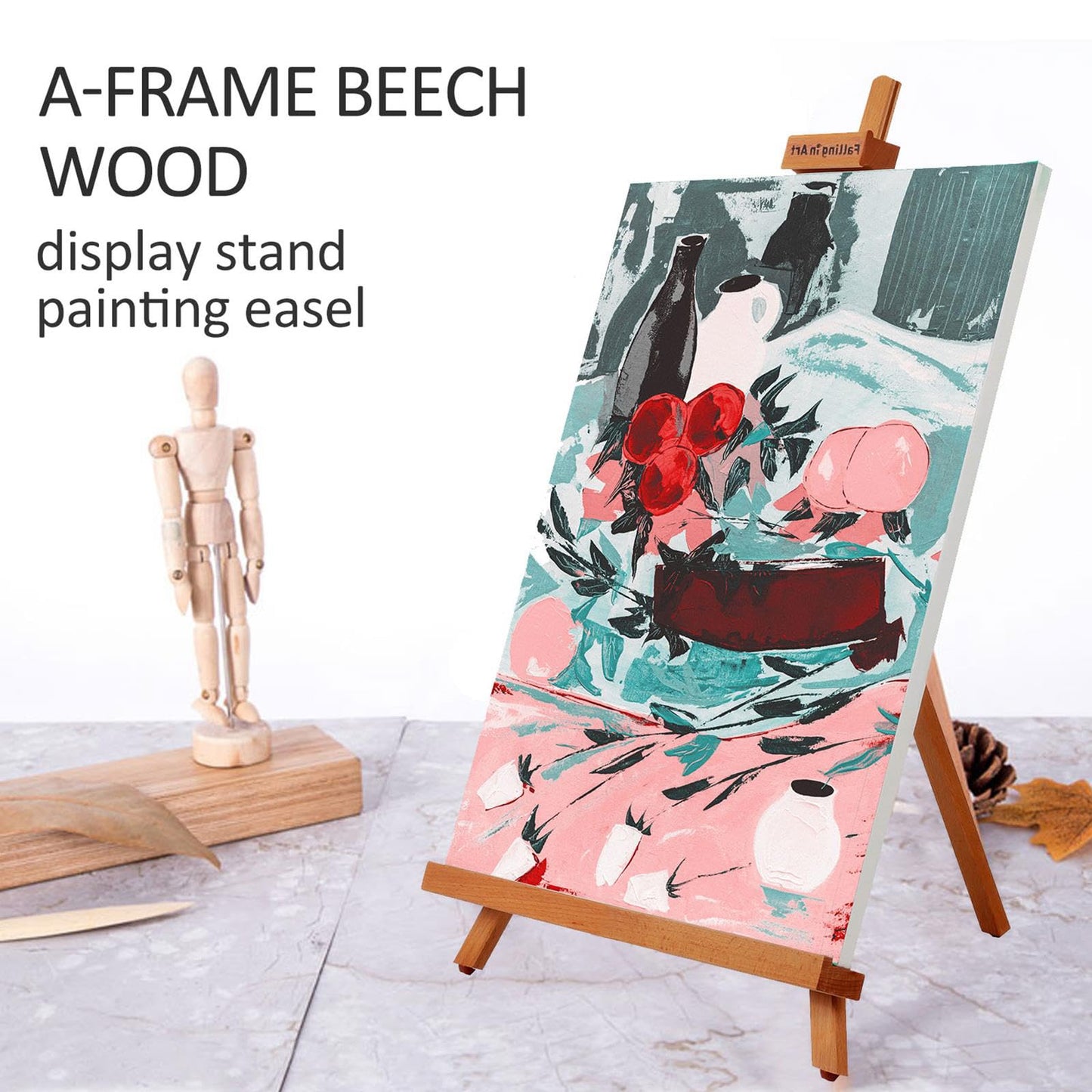 Falling in Art Beechwood 25" Tabletop Easel Display Stand for Painting - Holding Canvas Up to 22 1/2 Inches High, A-Frame Artist Tripod with Rubber Feet, Portable Photo and Sign Holder