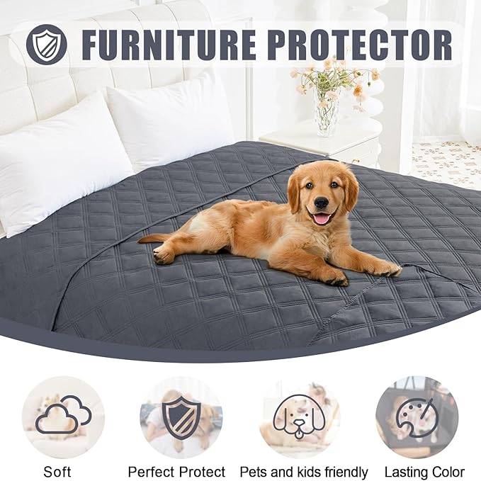 Smiry Waterproof Dog Bed Cover Blanket 40x90, Soft Reversible Pet Blanket, Washable Leakproof Cats Dogs Couch Cover for Sofa, Couch, Furniture, Dark Grey/Dark Grey