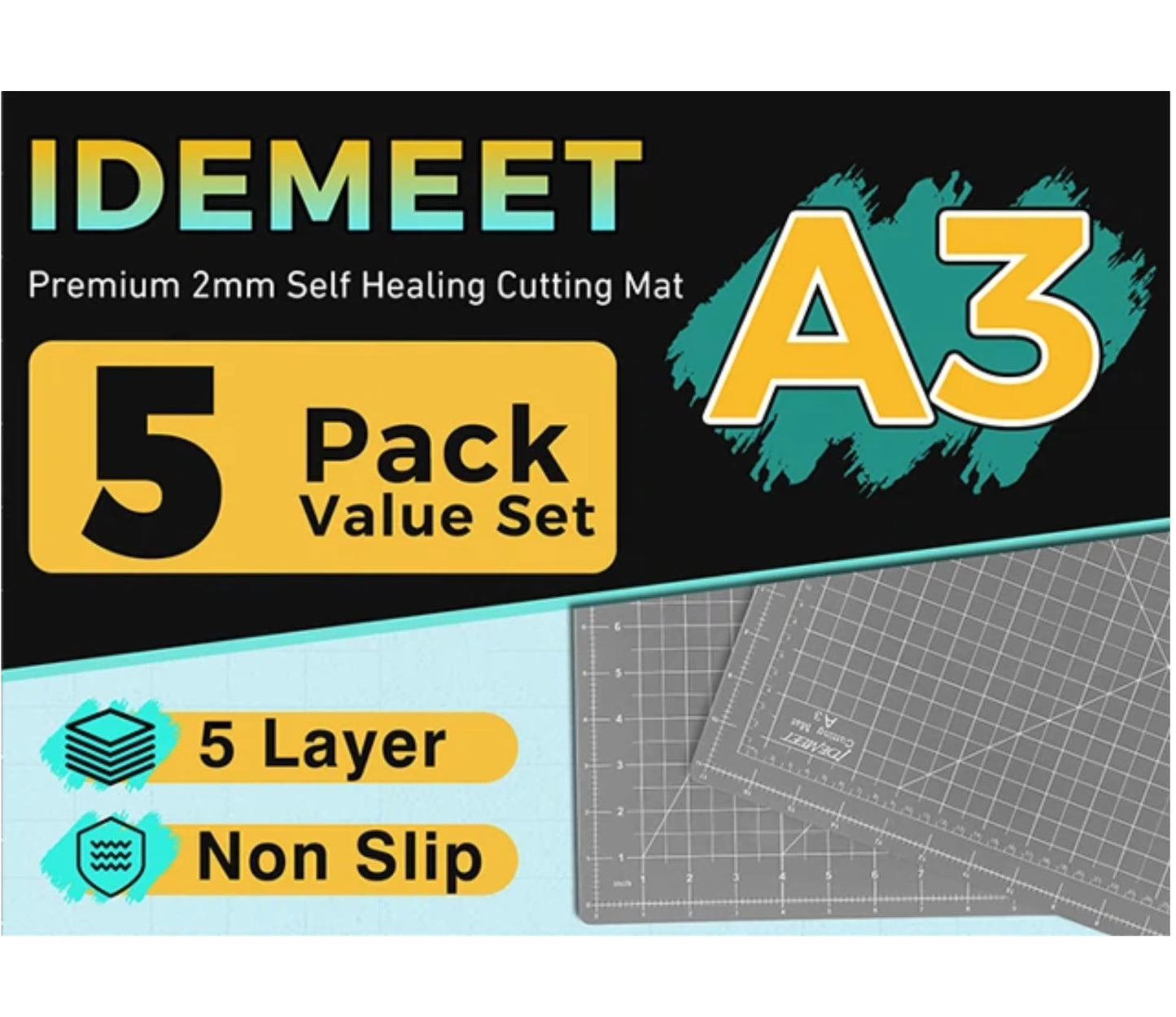 Premium 5 Pcs Self Healing Cutting Mat 18'' x 12'', A3 Non-slip Sewing Mat for Quilting, 5-Ply Rotary Cutting Board Double-Sided for Crafts Cutting Fabric Scrapbooking Modeling Projects