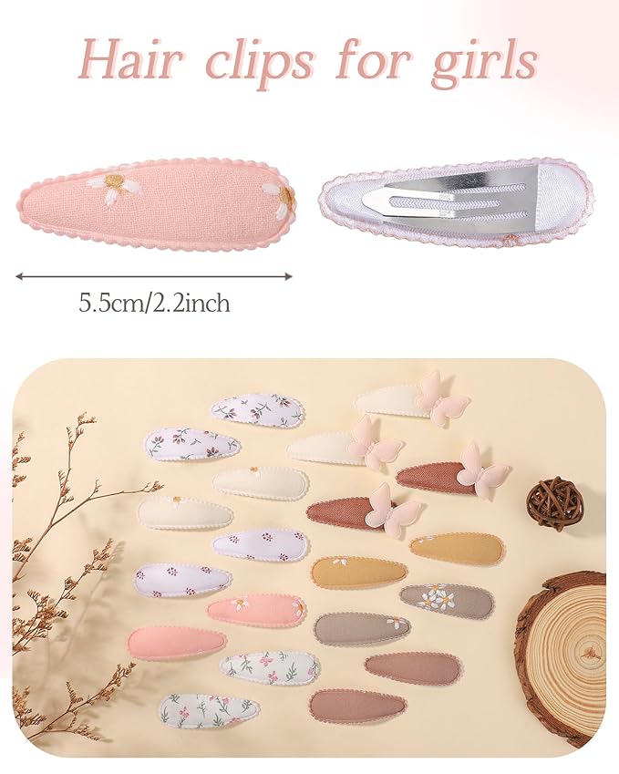 doboi 20Pcs Toddler Hair Clips Baby Girl Hair Bows Clips Floral Print Non Slip Wrapped Snap Hairpins Butterfly Clips for Hair Barrettes Hair Accessories for Baby Toddler Girls Kids
