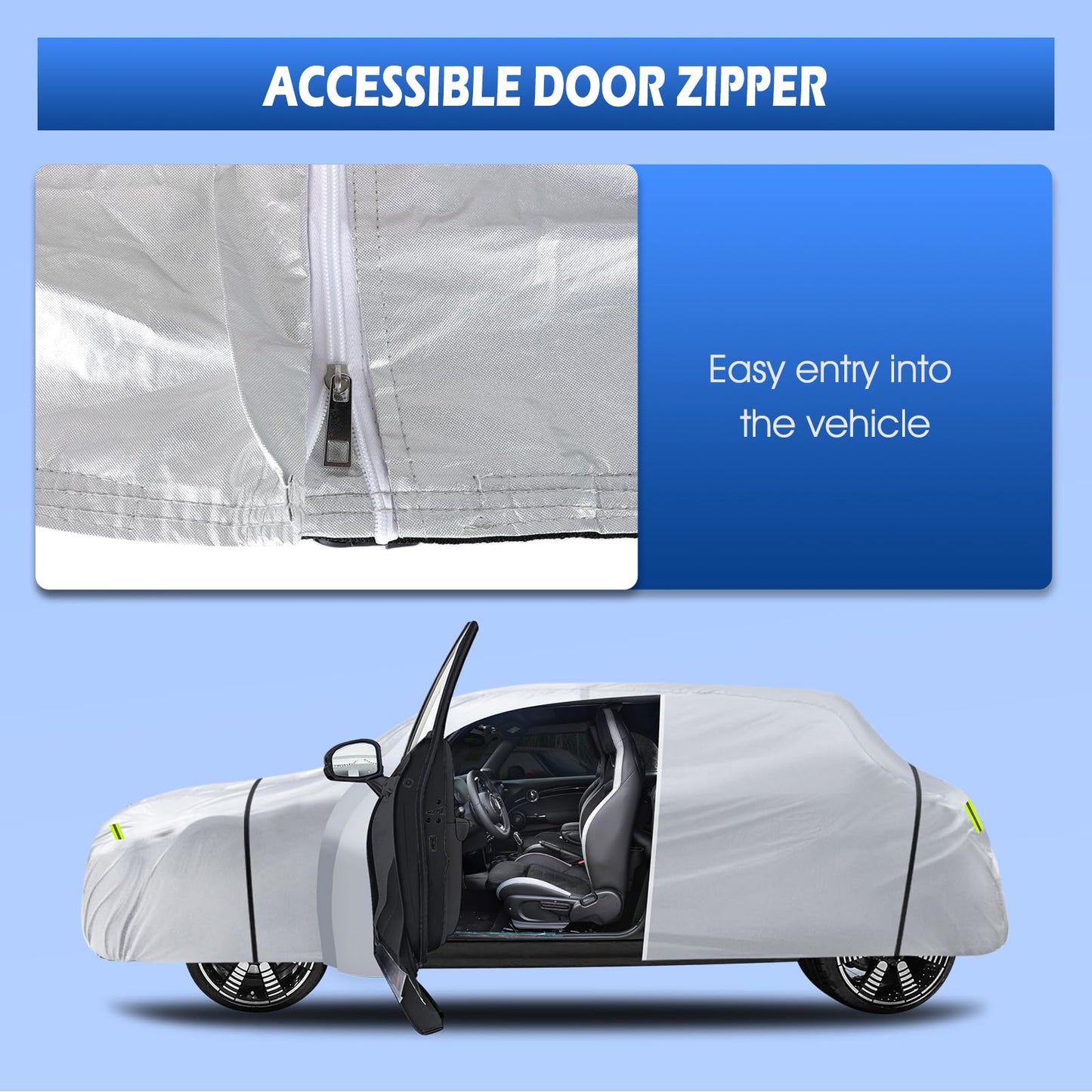 6 Layers Car Cover Waterproof All Weather for Automobiles, Size A1 Universal Fit for Nissan Versa, Kia Rio, Hyundai Accent, Audi TT, Porsche 718, etc (UP to 177 inch), Silver