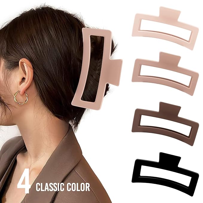 5 Inche Extra Large Claw Clips for Thick Hair and Long Hair, 4 Pack Xl Jumbo Claw clips, Oversized Matte Non-slip Rectangle Hair Clips for Women, Big Strong Hold Jaw Clip,Neutral Color