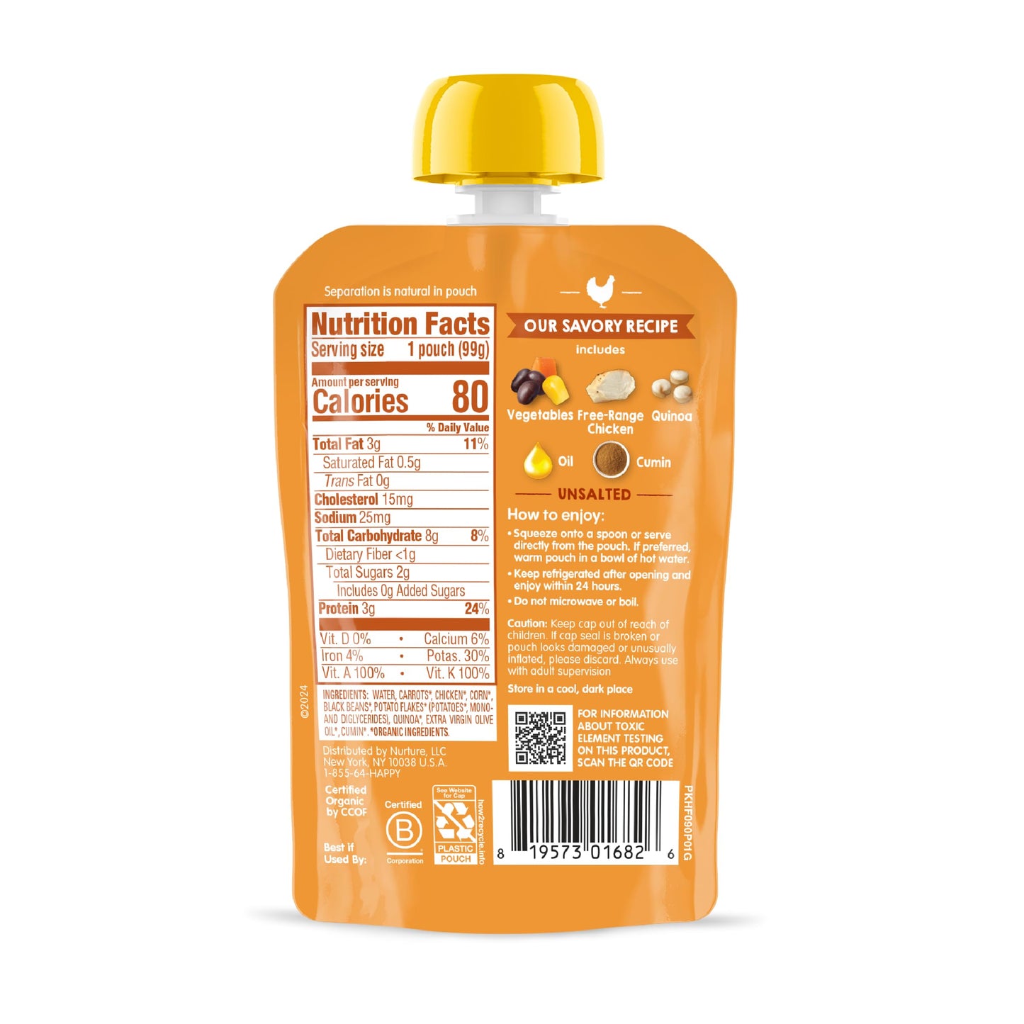 Happy Baby Organics Savory Blends Stage 3 Baby Food Puree, Free Range Chicken, Garden Vegetables & Quinoa Fiesta, 3.5 Ounce (Pack of 16)