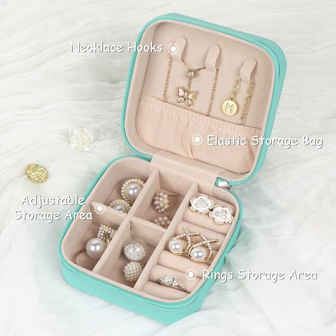 Travel Jewelry Case Small Jewelry Box Jewelry Organizer Storage Case Portable PU Leather Mini Jewelry Travel Case for Girls Womens Earring, Necklace, Rings,Bracelets