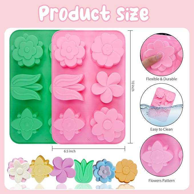 2 Pack Flower Silicone Soap Molds Tulip Daisy Flower Mold for Soap Making Daisy Molds for Chocolate Baking Cake Pops Floral Silicone Candle Candy Cake Mold Polymer Clay Resin Ice Cube Jello Mould