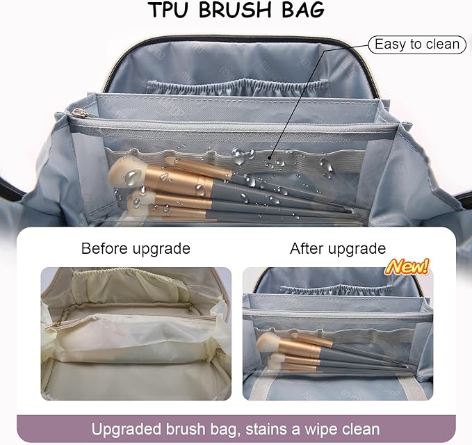 BOYATU Travel Makeup Bag Organizer Cosmetic Bag: 3 Pcs Set Make up Bags for Women with Handle - Waterproof Vegan Leather Toiletry Bag (01-G-Purple)