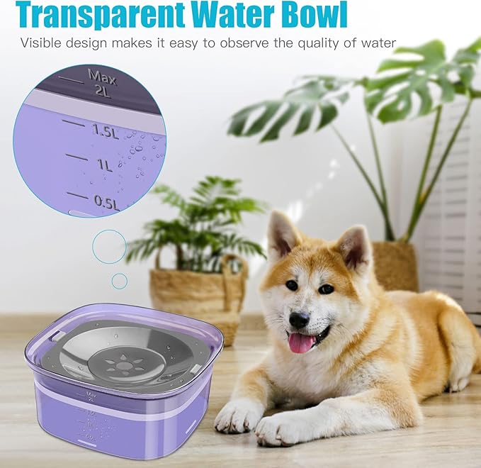 UPSKY 70oz Dog Water Bowl 2L No Spill Dog Bowls Large Capacity Spill Proof Slow Water Feeder, No Splash Dog Bowl Pet Water Dispenser Vehicle Carried Travel Slow Drinking Bowls for Messy Drinkers, Cats