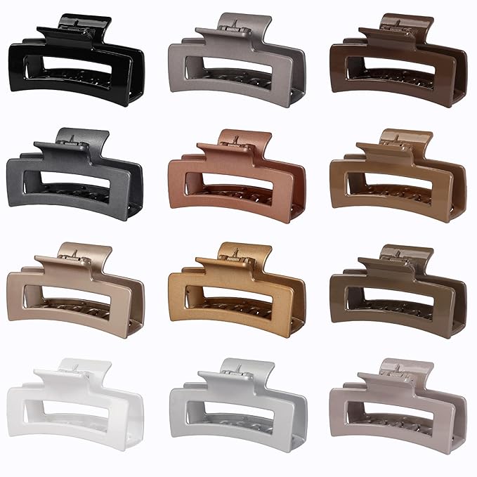 3.5 Inch Medium Hair Claw Clips 12 Pcs Square Claw for Thick and Thin Hair Rectangular Rectangle Hair Clips Jaw Clips Bulk Hair Accessories for women and Girls (Gold)