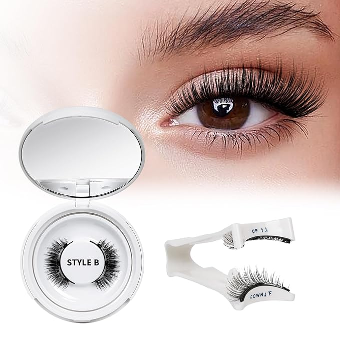 QUEWEL Magnetic Eyelashes 1 Pair Reusable Magnetic Eyelashes with Applicator No Glue Needed Eyelashes Cat Eye Natural Look Lash Clusters Kit Easy to Wear and Remove(B10)