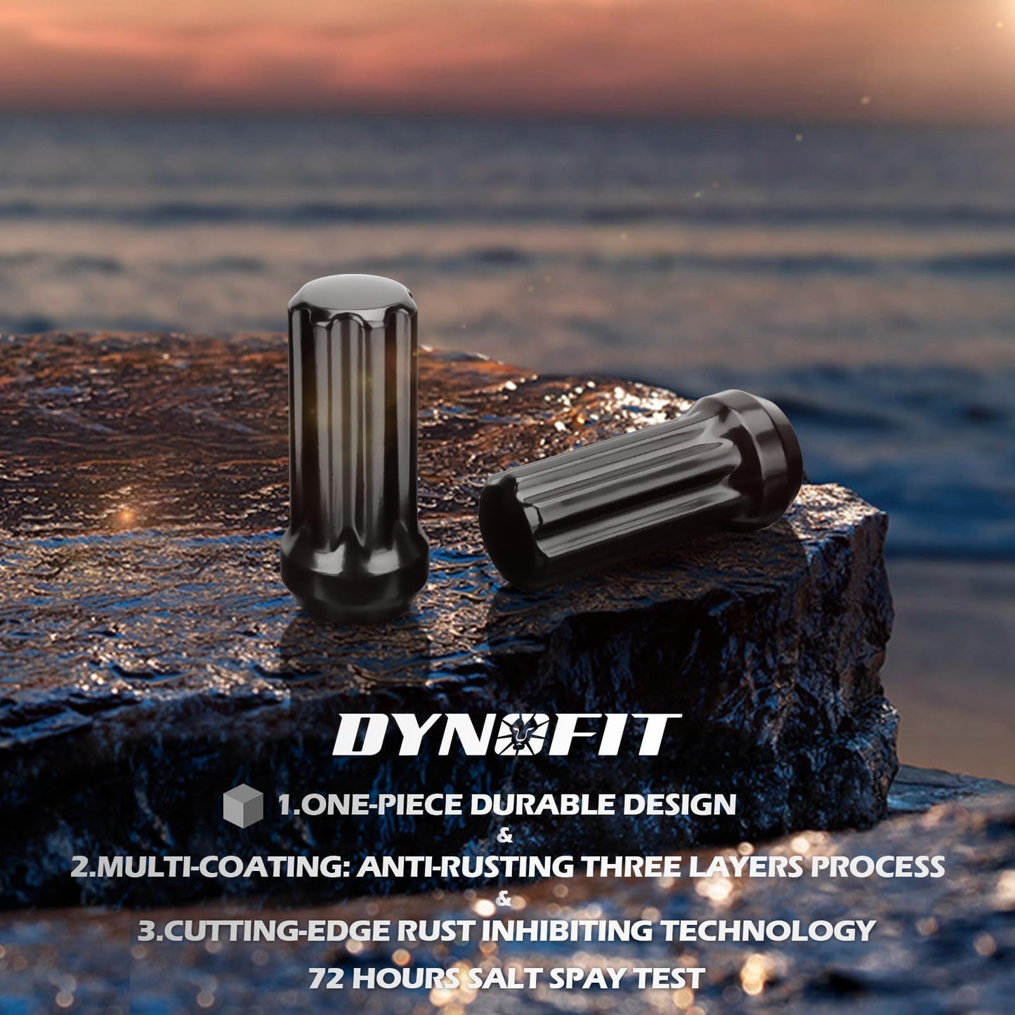 Dynofit 14x1.5 Spline Lug Nuts Compatible with Chevy Silverado 1500 GMC Sierra Ford,Aftermarket Wheel Lug Nuts Set for F150 2015-2024, 24PCS Black Truck Nuts Sets Include 1 Socket Key for Fuel Wheel