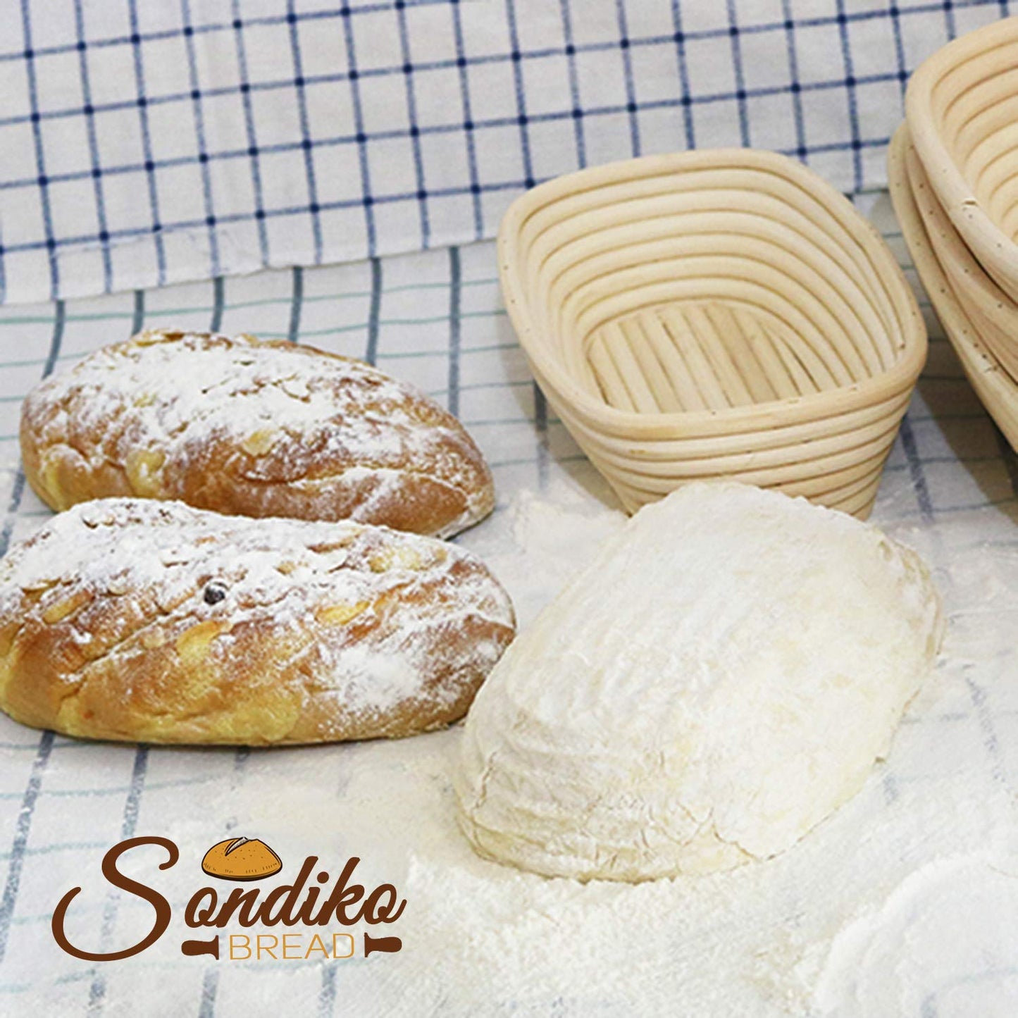 Sondiko Oval Sourdough Proofing Basket 2 Pack, Handmade Sourdough Bread Baking Supplies, Banneton Bread Proofing Basket with Proofing Cloth Liner for Sourdough Bread, Baking