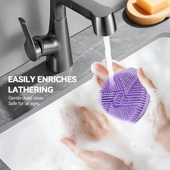 Dual-Sided Silicone Body Scrubber, Silicone Loofah for Shower Exfoliating Body Brush Scrubber for Men and Women for All Skin, Scalp Massager Lather WellÃ¯Â¼ÂEasy to Clean (Purple)