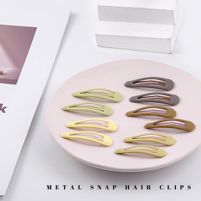 Small Hair Barrettes For Women No Slip Metal Snap Clips For Thin And Fine Hair,Matte Brown Yellow,20 PCS,1.97 x 0.5 Inch.