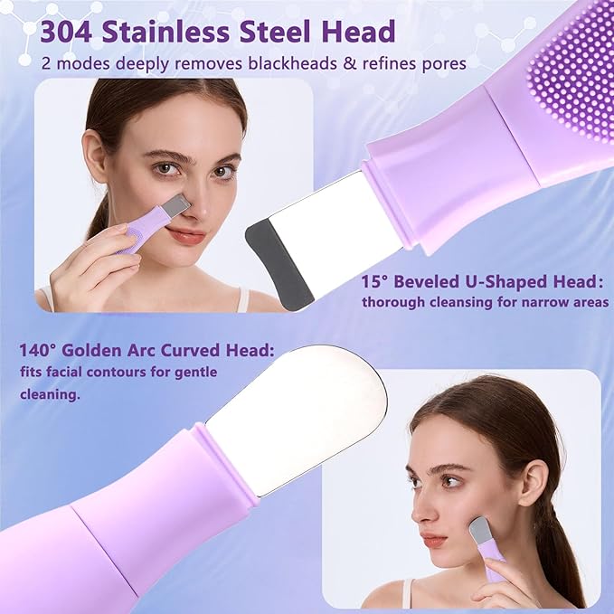 Silicone Face Scrubber Black Head Remover for Face- Appliances for Removing Make-up for Deep Cleansing Blackhead Remover Tools Face Spatula Makeup Removal Washing Brushes Pore Cleaner (Purple)