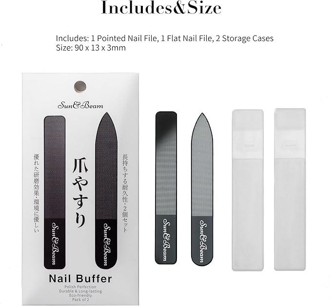 Sun&Beam Nails Glass Nail File Nano Nail Buffers Crystal Shine Polisher Professional Manicure Tools Kit with Box 2Pcs Set
