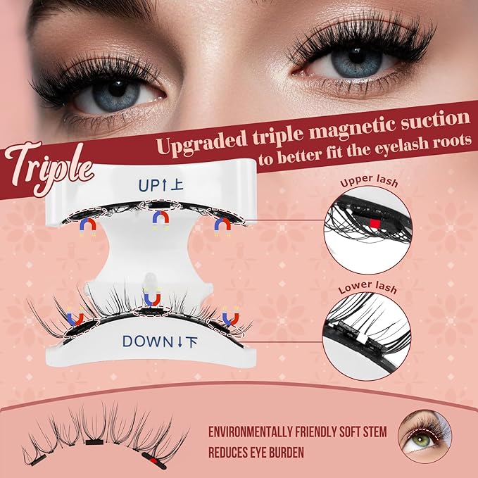Higu clace Magnetic Eyelashes 4Pairs Magnetic Eyelashes with Applicator Soft Magnetic Lashes Natural Look Wispy Magnet Lashes Without Eyeliner Easy to Wear and Remove(DJCX-B06Ã¯Â¼Â