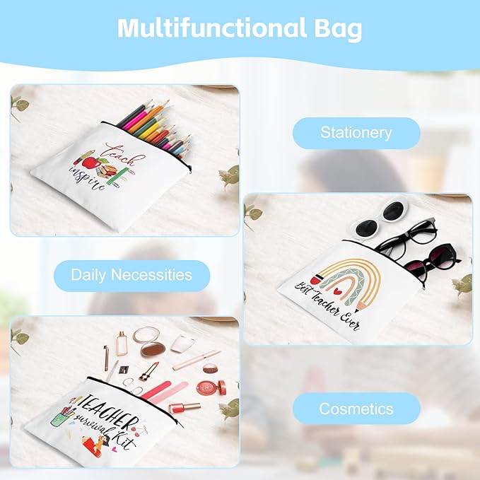 UAREHIBY 18 PCS Teacher Appreciation Gifts in Bulk,6 Styles Makeup Bags for Women,Teacher's Day Keychain,Thank You Teacher Christmas Gift with Bracelet,Graduation Gift for teacher