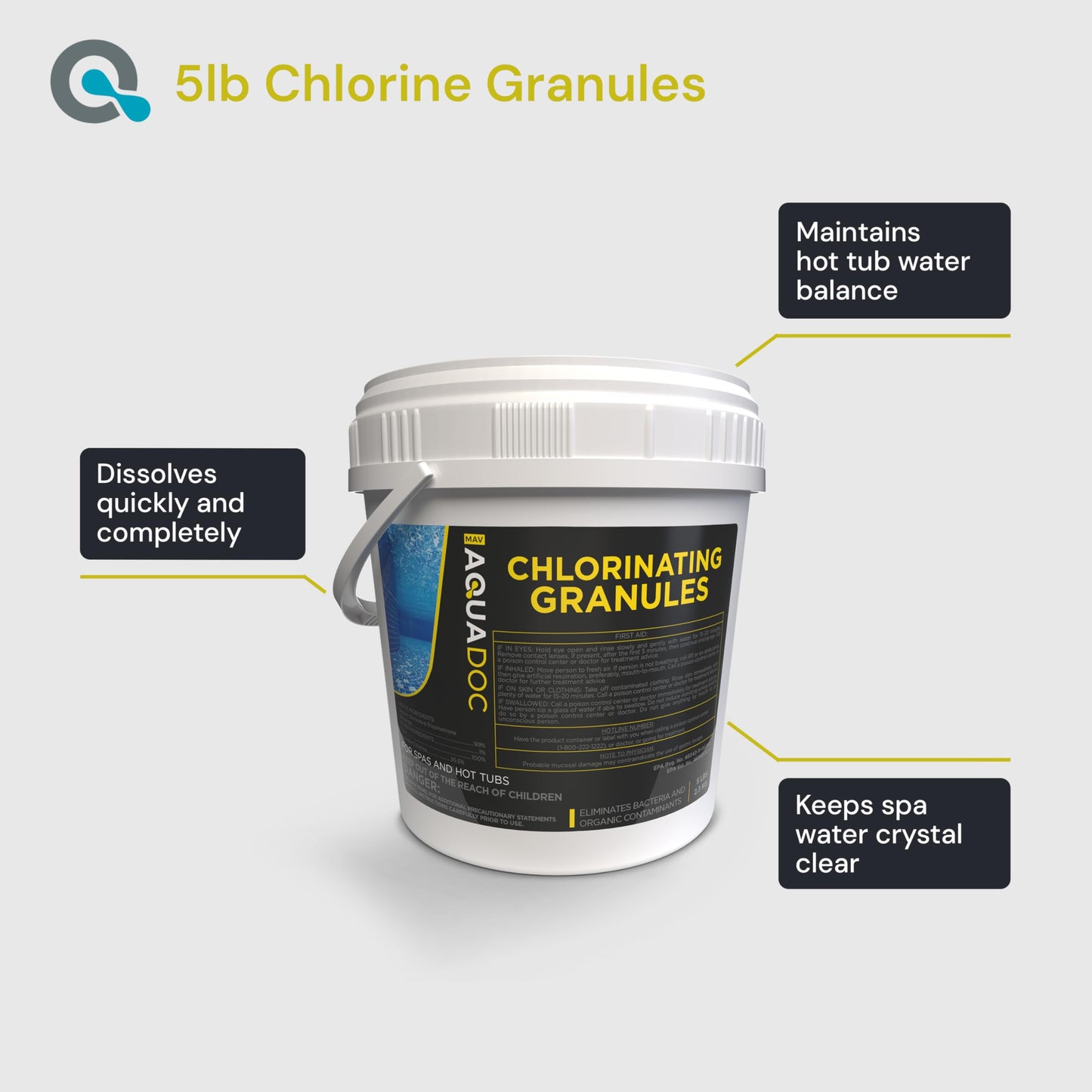 Spa Chlorine for Hot Tub Sanitizer - 5lb - Quick Dissolving Hot Tub Chlorine Granules, Spa Chemicals Made in The USA - AquaDoc