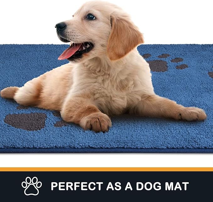 PURRUGS Dirt Trapping Door Mat 24" x 59", Non-Skid/Slip Machine Washable Microfiber Entrance Rug, Shoes Scraper, Dog Doormat, Super Absorbent Floor Mat for Muddy Wet Shoes and Paws, Blue