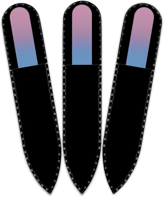 Mont Bleu Rainbow Crystal Nail File in Black Pouch - Small - Purse Size - Czech Tempered Glass - Handmade in Czech Republic - Enjoy a Professional Smooth Finish