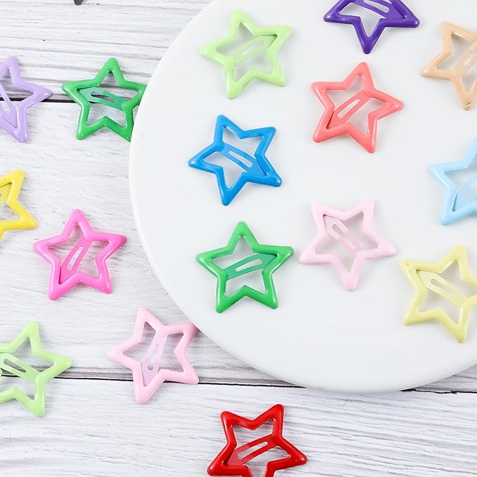 55pcs 1.22" Star Hair Clips Cute Hair Clips for Girls Colorful Metal Snap Hair Barrettes for Women Star Hair Accessories for Daily Party