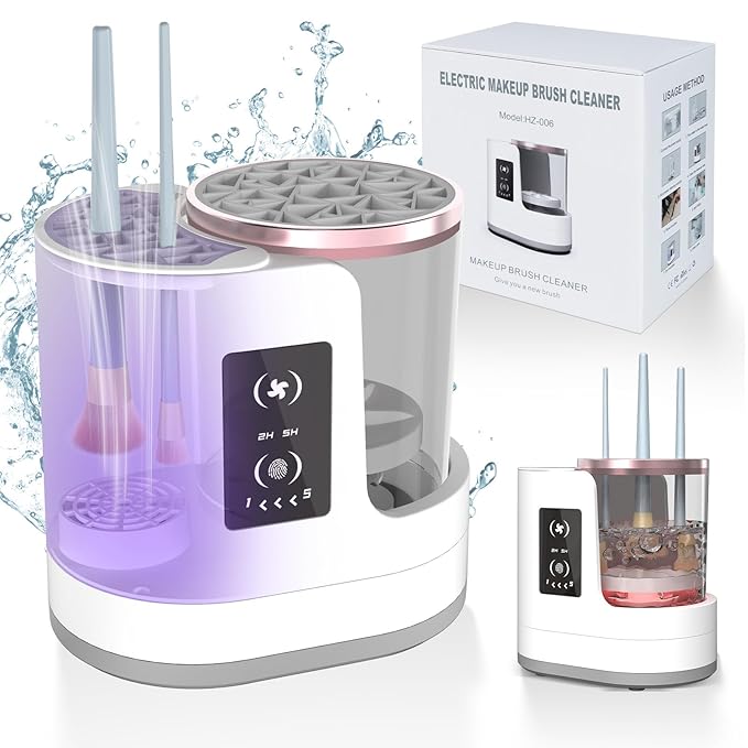 Electric Makeup Brush Cleaner Machine With Makeup Brush Dryer-Holder-Portable Automatic USB Cosmetic Brushes Cleaner Tool for All Size Beauty Makeup Brush Set,Eyeshadow, Blush Brush (white)