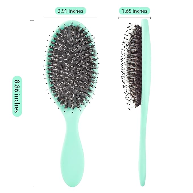 Boar Bristles Hair Brush for Women and Men, Detangling Hair Brush for Smoothing Massage Add Shine, Nylon&Boar Bristles Detangler brush for Hair Healthy (1 Pack-MintGreen)