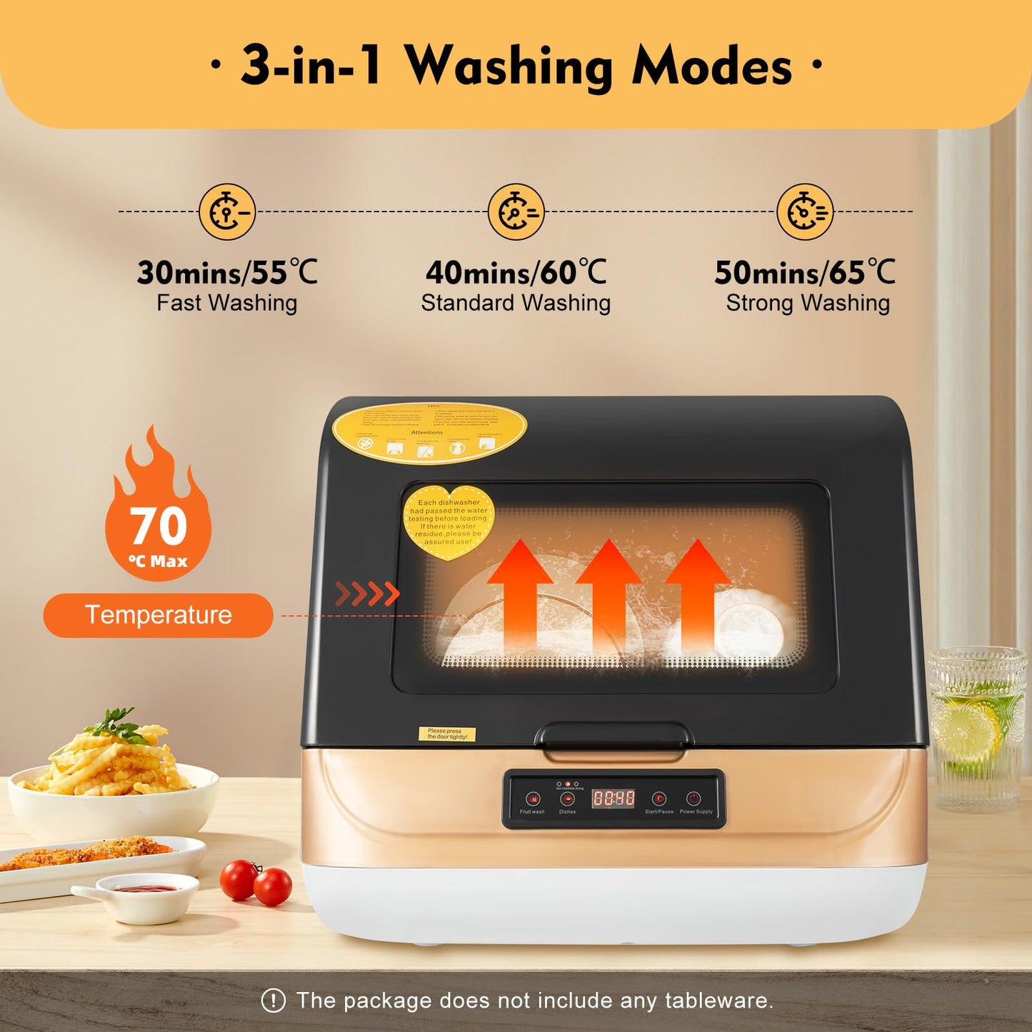 Portable Countertop Dishwasher for 4-6 Sets, Compact Mini Dish Washer with 8L Water Consumption,No Installation Needed，800W Dish Washing Machine with 3 Modes for Tableware & Fruit