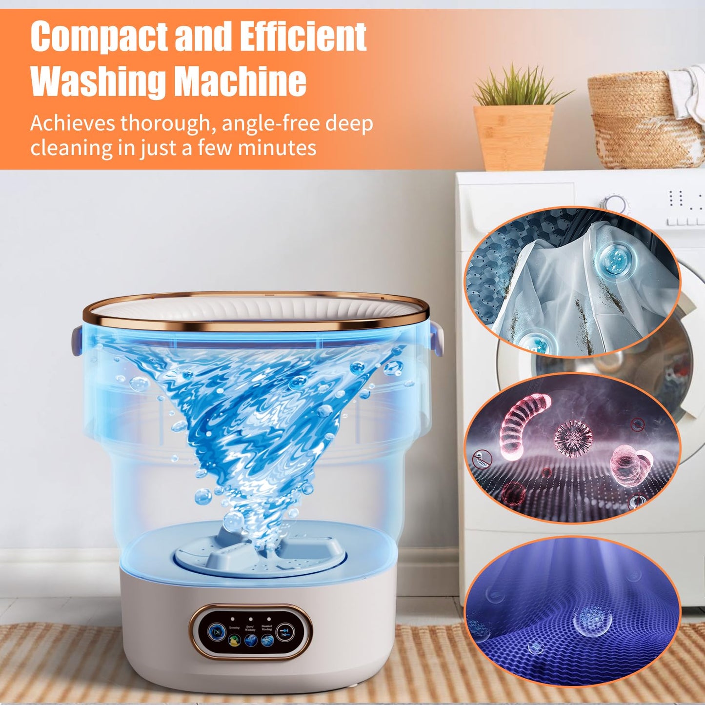 Portable Washing Machine Mini Foldable 16L Washer Laundry with Spin Basket Portable Washer Machine for Apartment RV Travel Camping 3 Cleaning Modes Suitable for Small Clothes and Underwear (Gray)