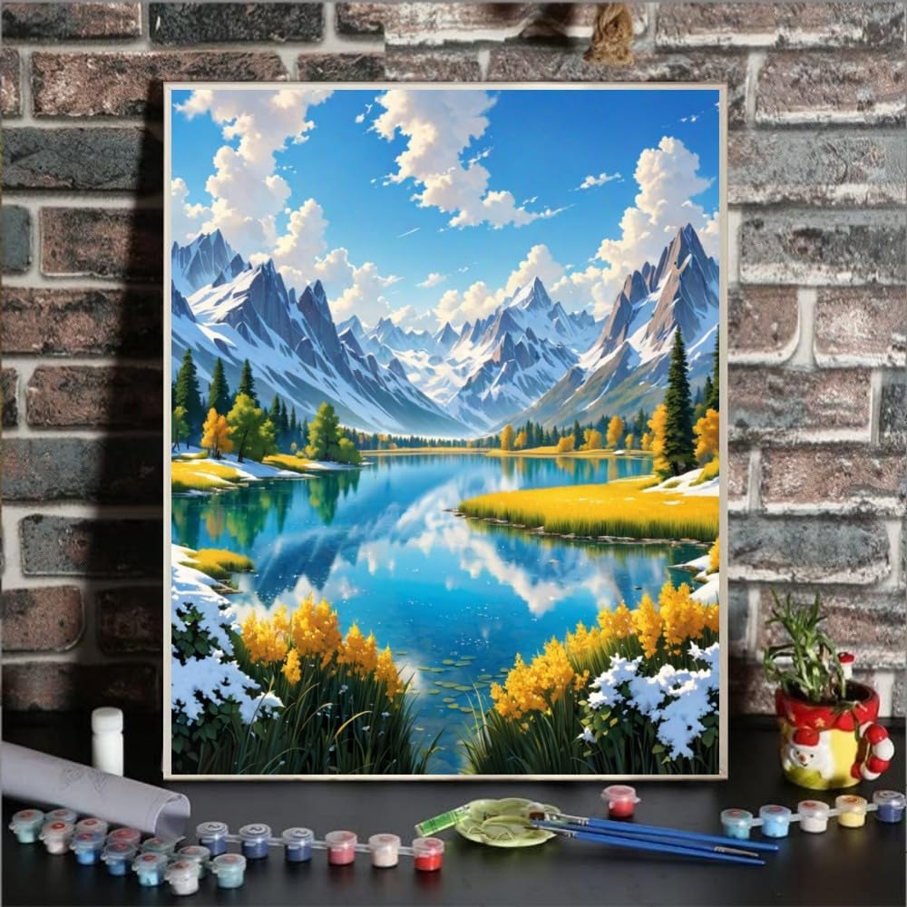 ldazao Mountain Paint by Numbers for Adults-Landscape Paint by Number on Canvas Without Frame, DIY Forest Scenery Oil Painting for Gift Home Wall Decor(16x20inch)