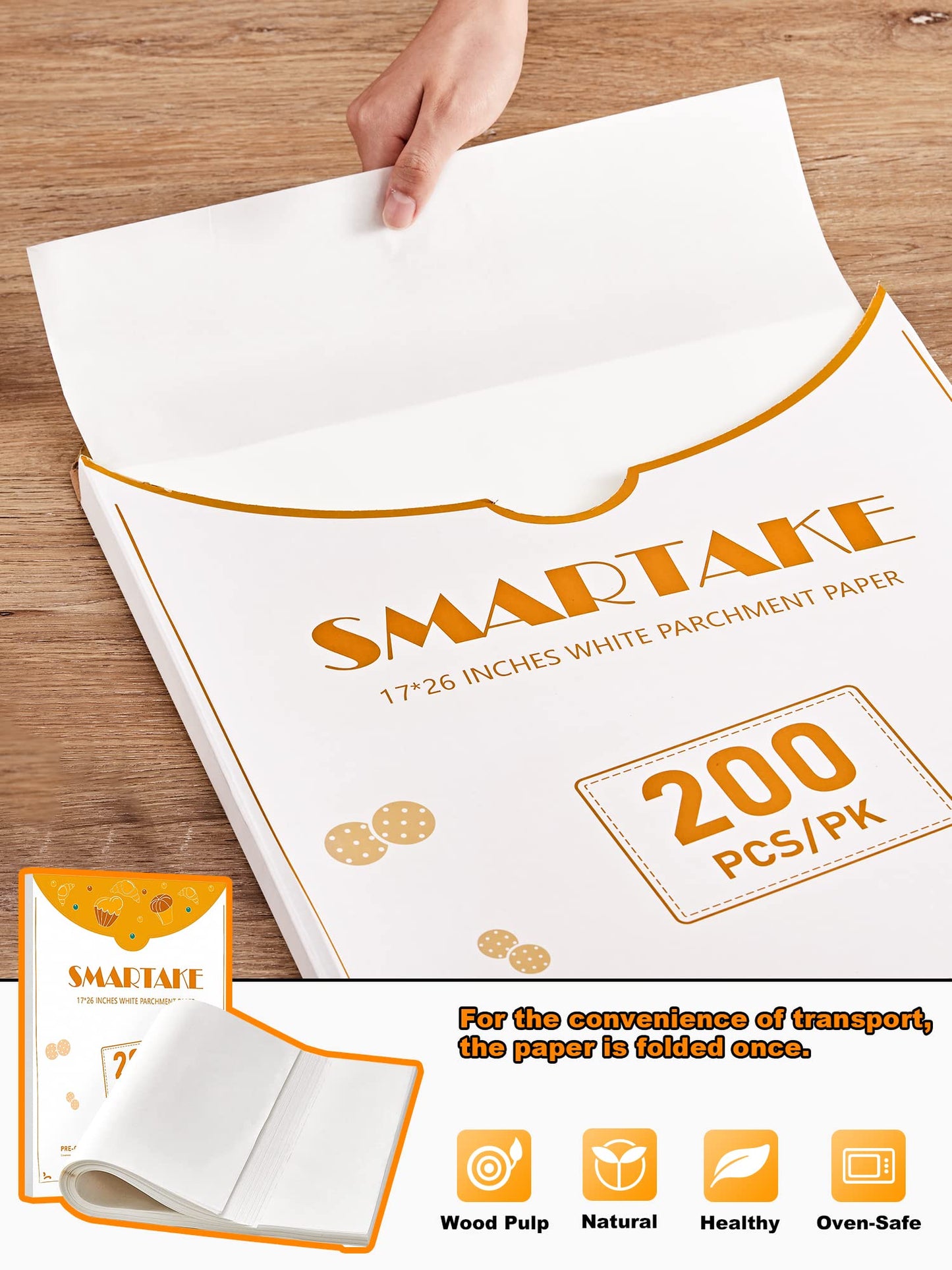 SMARTAKE 200 Pcs Parchment Paper Baking Sheets, 17x26 Inch Non-Stick Precut Baking Parchment, Suitable for Baking Grilling Air Fryer Steaming Bread Cup Cake Cookie and More (White)